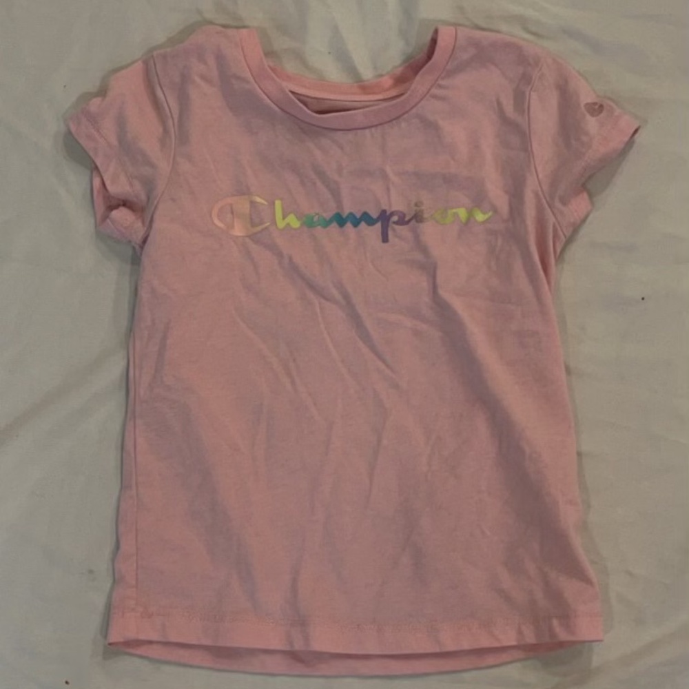Champion Girl's Classic Tee With Rainbow Script Logo Spark Pink Large (14) NEW